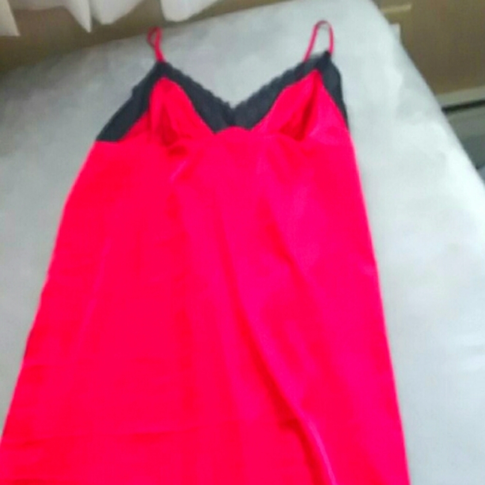 Nightgown,  full length nylon crimson